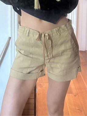 Theory Khaki Drawstring Linen-Blend Women’s Shorts